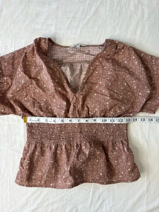 Madewell XXS Brown Floral Printed Smocked Peplum Blouse V-Neck  Top Boho - Picture 4 of 8